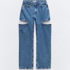 Zara Jeans Mid Waist Straight Leg Cut Out Rhinestone Chain Size 34 / 2 #Z975